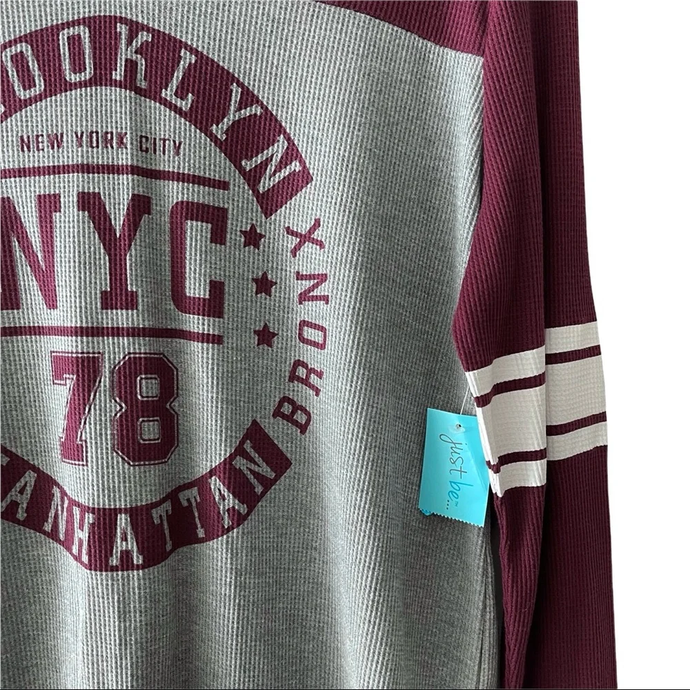 just be NYC Thermal Football Style V-neck Hooded Long Sleeve Shirt - Picture 4 of 16